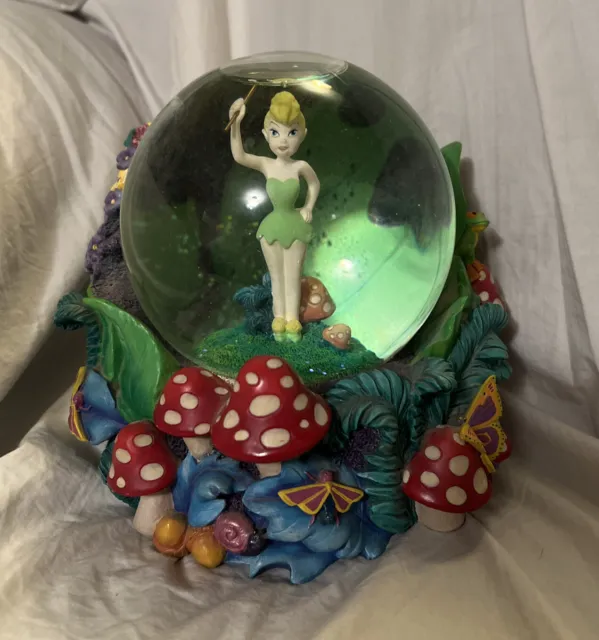 Disney Tinker Bell Musical Snow Globe Peter Pan You Can Fly Colorful Mushrooms