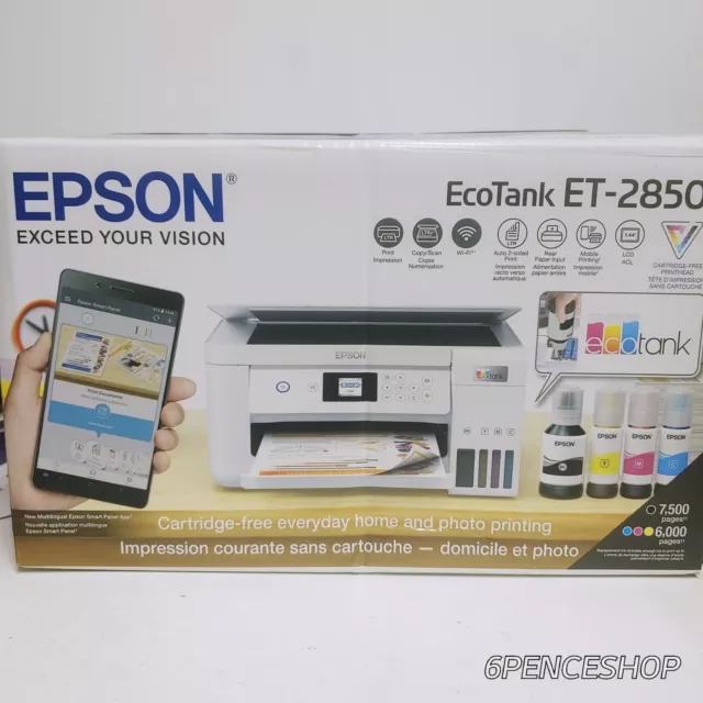 READ! NEW Epson EcoTank ET-2850 Wireless Color All-in-One Printer White