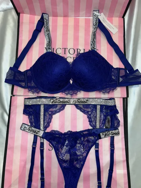 VICTORIA'S SECRET VERY Sexy Push Up Bra Set Shine Strap 34B Garter Belt &  Thong £83.89 - PicClick UK