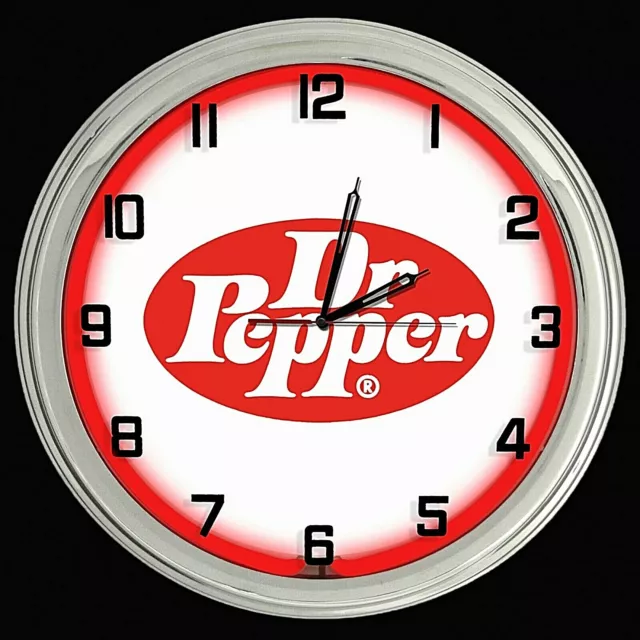 16" Dr Pepper Vintage Logo Sign Red Neon Clock  Mancave Bar Garage