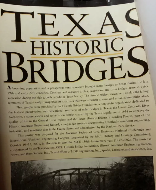 Vintage HUGE Historic Texas Bridges POSTER Pecos River, Waco Suspension ++ 2001 2