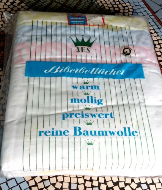 2 Biber Bettlaken  Baumwolle   50er Jahre weiß pastell, unbenutzt...