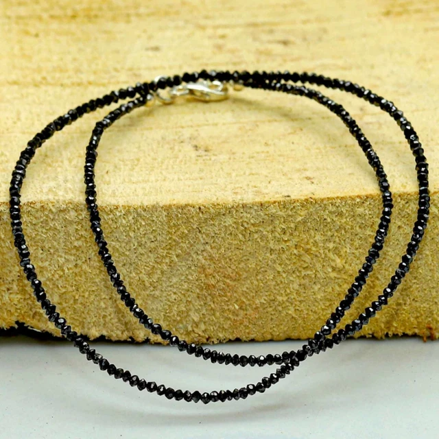 2.5-3mm Natural Black Diamond gemstone beads necklace 18Inches Handmade Chic