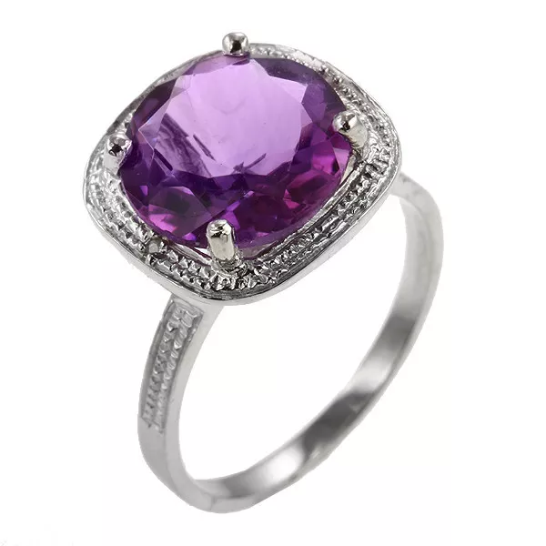 4.13 CT Amethyst & Diamond Square Ring ~ Size 7 *STUNNING* [MPRP~$549]