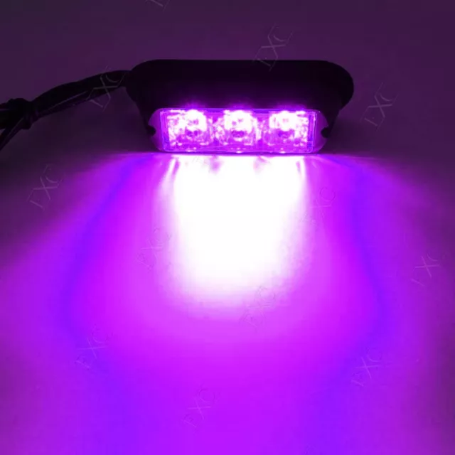 2x 3-LED Purple Car Recovery Flashing Grille Beacon Warning Strobe Lights 12V 2