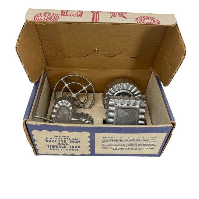 Vintage Nordic Ware Double Rosette and Timbale Iron Patty Shells 4 Molds w/ Box