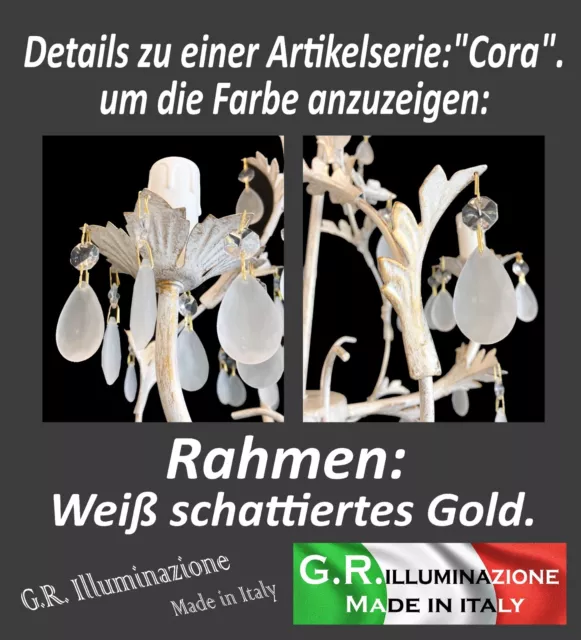 Pendellampe klassisch vintage Kronleuchter 5 Lichter Hängelampe weiß Gold CORA 2