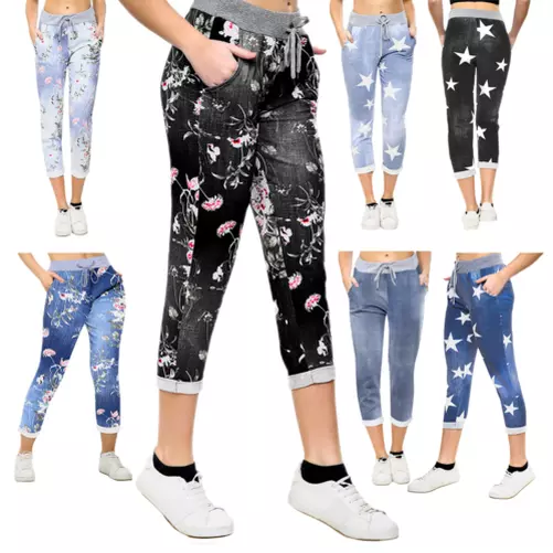 Donna Italiana Stella Stampa Floreale Coulisse Pantaloni da Jogging