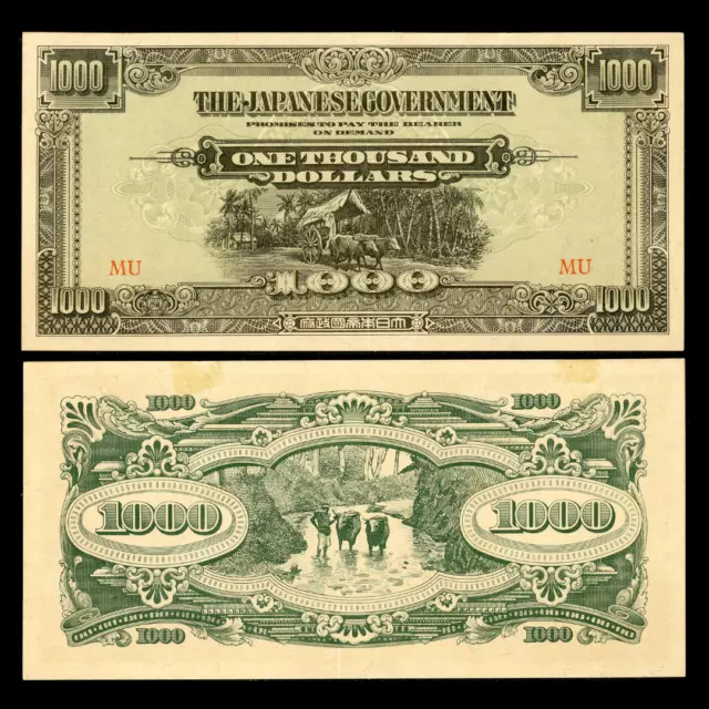 1945 Japanese Invasion Money Malaya $ 1000 One Thousand Dollars Red MU AUNC