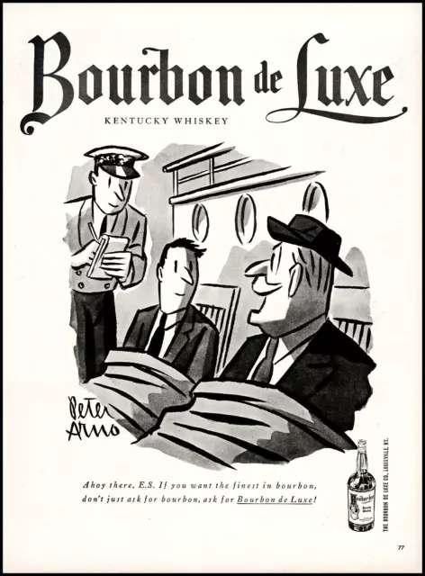 1953 Peter Arno art Boubon de Luxe Kentucky whiskey Ahoy E.S. retro print ad L33
