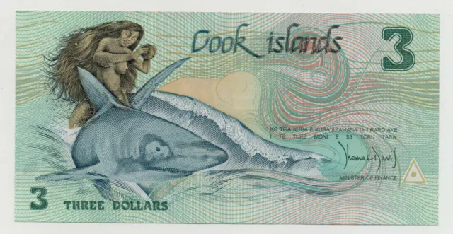 Cook Islands 3 Dollars 1987 Pick 3 A  Serial  Aa 4 Digits Unc
