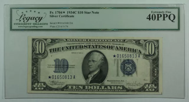 1934-C $10 Ten Dollar Silver Certificate *STAR* Note Fr.1704* Legacy XF-40 PPQ