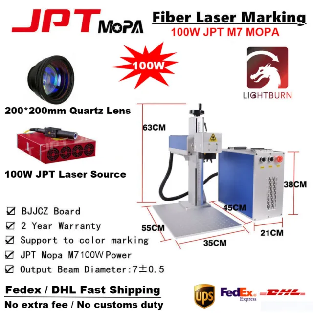 JPT Mopa M7 30W/60W/100W Fiber Laser Marking Cutting Machine Rust Removal Rotary