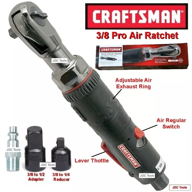 CRAFTSMAN 3/8 Drive Air Ratchet Wrench Pro w 1/2 1/4 Adapters "3 Tools in 1"