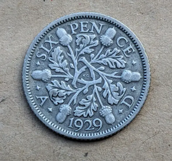 1929 George V silver Sixpence