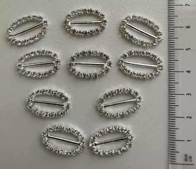 10 SILVER OVAL CRYSTAL Ribbon Diamante Slider Buckle wedding craft A Grade