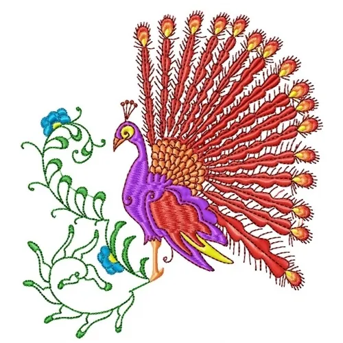Embroidered Long-Sleeved T-Shirt - Elegant Peacocks PE10
