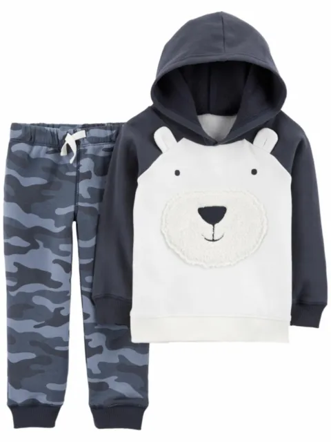 Carters Infant Boys Long Sleeve Polar Bear Top & Blue Camo Jogger Pants Set NB