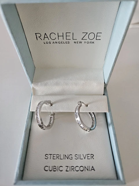 RACHEL ZOE STERLING silver cubic zirconia hoop earrings