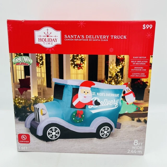 SANTA'S DELIVERY TRUCK Airblown Inflatables Christmas Decor 8ft Wide