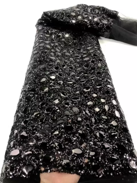 5yard Bling Mirror Sequins Mesh Fabric African Lace Tulle Net Material DIY Dress