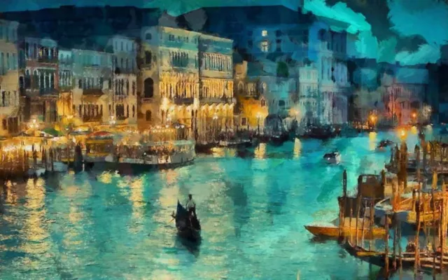 Modern Home Art Wall Decor Night In Venice Oil Painting Printed On Canvas