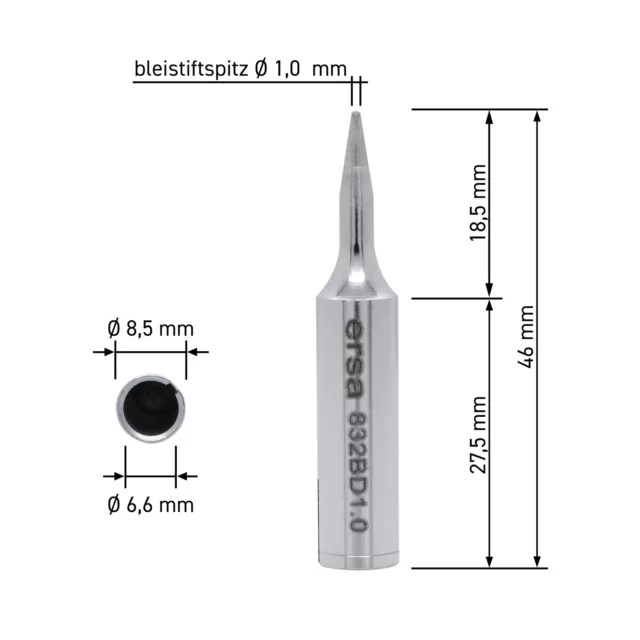 ERSA Lötspitze gerade bleistiftspitz 1,0 mm 0832BD für RDS80/Analog 60/MULTI-TC 2