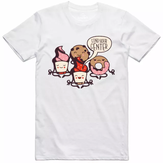 Divertente da Uomo Yoga T-Shirt Donut Design Regular 100% Cotone Maglietta
