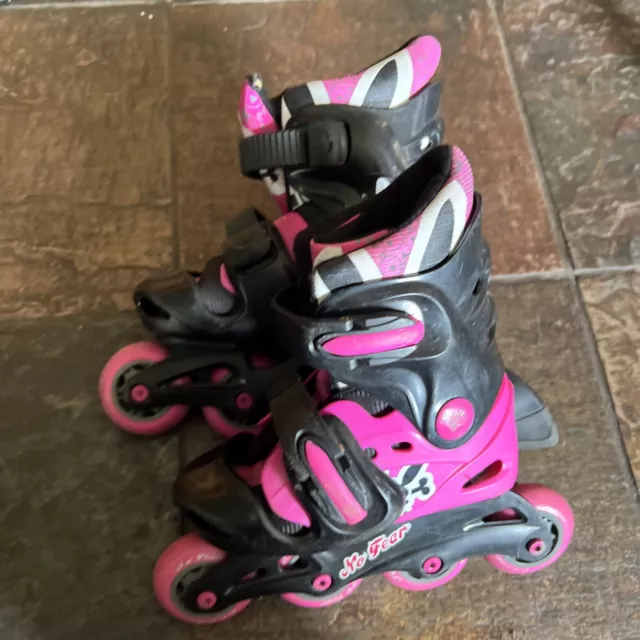 No Fear Girl Child Kids Pink/black  Adjustable Inline Skates Uk Size 10-13 11 12