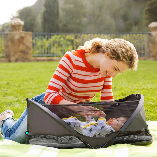 SafeFit Portable Baby Travel Pod, Includes Mattress Pad, Gray