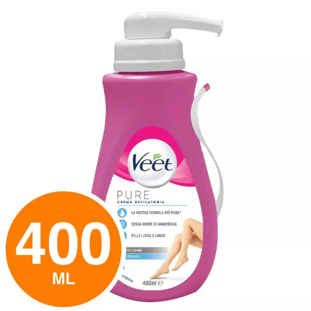 Veet Pure Crema Depilatoria Silk & Fresh Technology Per Pelli Sensibili 400 ml