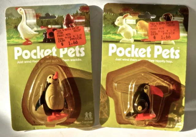 Tomy POCKET PETS. VINTAGE Penguin and Toucan Wind Up Toys.1983. New In Pkg.