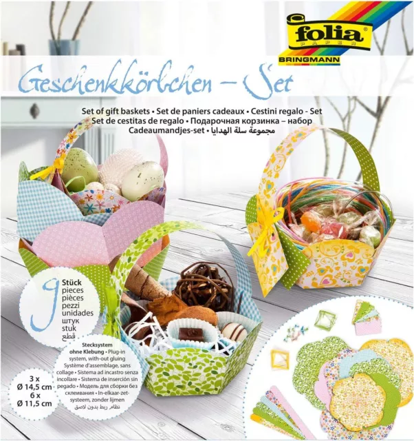 folia 975 - Geschenkkörbchen - Set, Bastelset für 9 Körbchen mit einfachem Steck