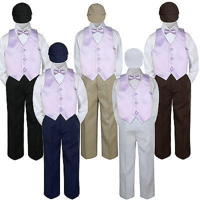 Boys Baby Toddler Kids Lilac Light Purple Vest Bow Tie Formal Set Suit Hat S-7