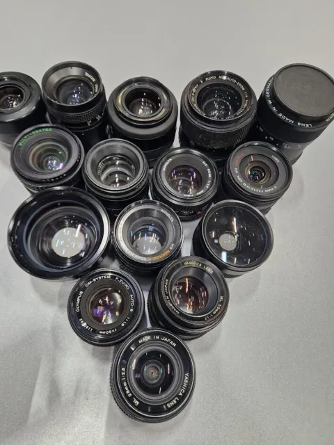 Lot of 15 Zoom Lens Various Models 28-56mm/35mm/35-70mm/135mm/58mm For Parts