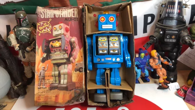 Vintage Blue Star Strider Horikawa Japanese Tin Robot AIJI-01 W/ Original Box