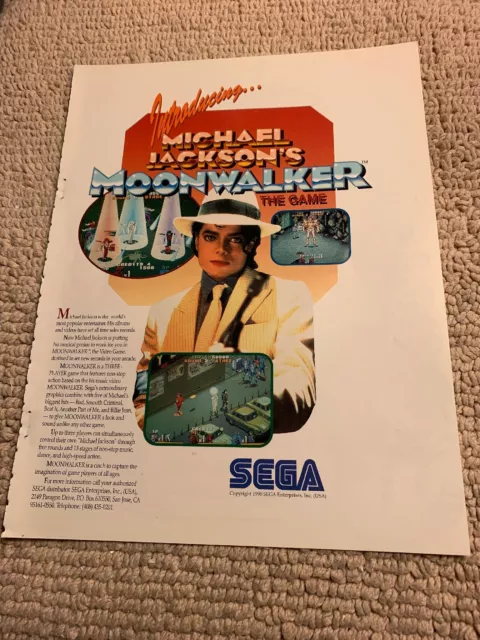 original 11- 8 1/4” Moonwalker Michael Jackson Sega arcade video game AD FLYER