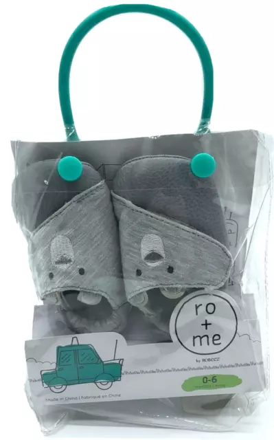 Ro+Me By Robeez - Baby Slip On Crib Shoes Gray Bear Booties Size 0-6 Months NEW