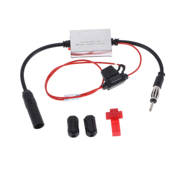 Amplificatore di amplificazione del segnale dell'antenna stereo universale per auto, FM AM Radio Antenna di ricezione AMP Parabrezza nascosto Veicolo Alimentatore per camion Connettore Din per audio