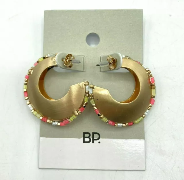 Nordstrom BP Matte Gold Tone Multi-Color Bead Trim Hoop Pierced Earrings NWT