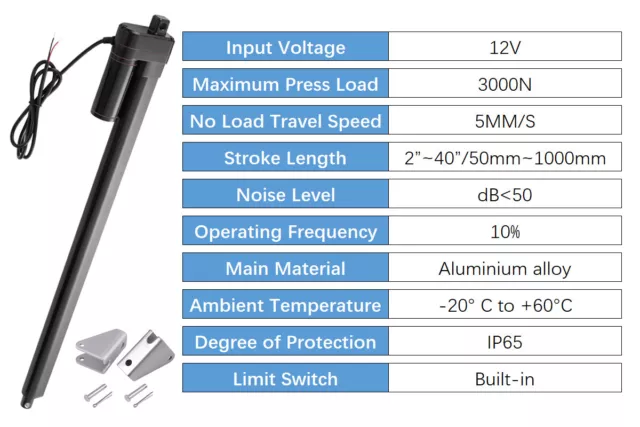 DC 12V / 24V 50mm~1000mm Heavy Duty Linear Actuator Motor 3000N Remote Control 3