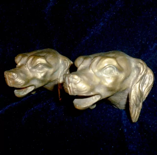 Pair Of French Bronze/Brass Decors Mounts Finials Hunting Dog Heads