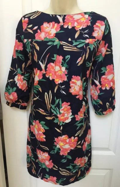 Everly Size Juniors Small Navy Blue Green Pink Beige White Floral Casual Dress