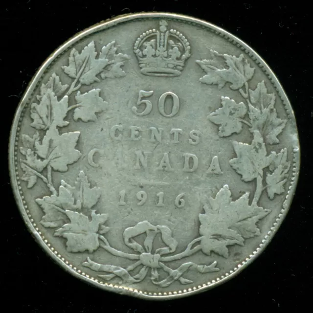 1916 Canada, King George V, Sterling Silver Fifty Cent Piece  F206