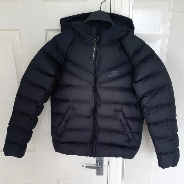 NIKE Sportswear Black Puffer Bomber Jacket Hooded Medium M Synthetic Fill Junior