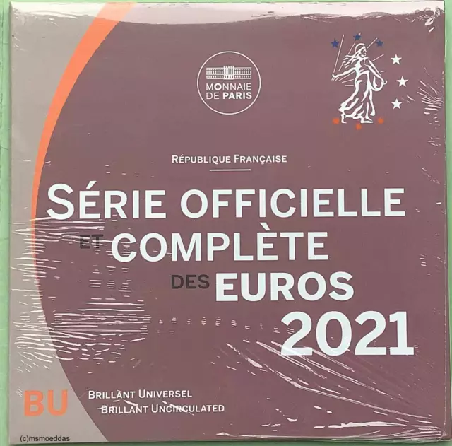 Frankreich Offizieller Kursmünzensatz 2021 KMS Euromünzen mit 1 Cent bis 2 Euro