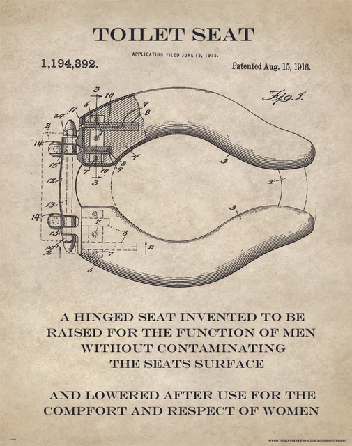 Vintage Bathroom Toilet Seat Cover Patent Poster Print Funny Wall Art Decor