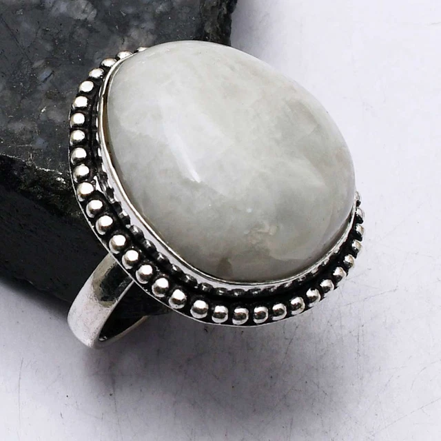 Rainbow Moonstone Gemstone Handmade Memorial Day Ring Jewelry US Size-9 AR 97470
