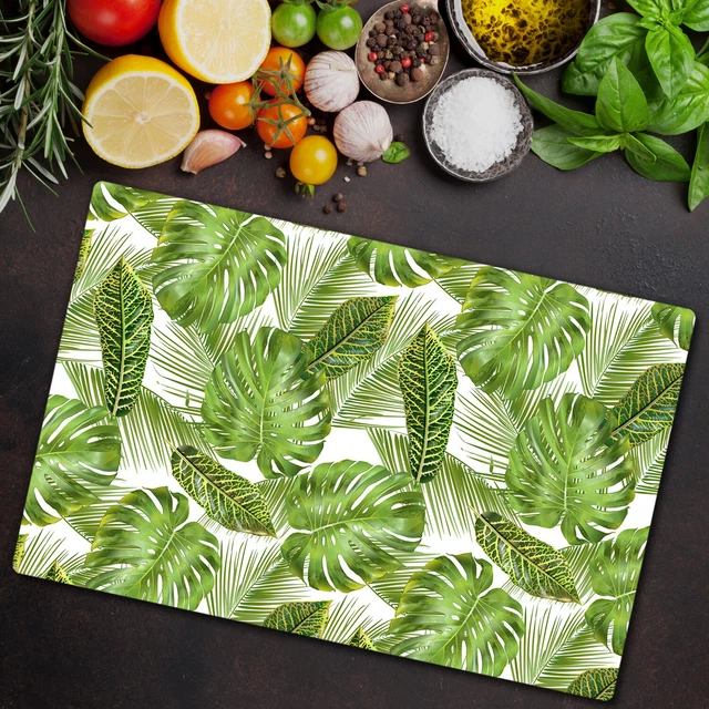 Planches à Découper En Verre Trempé – Lot De 2, Motif Feuilles De Fougère Bleue – 40x52 Cm