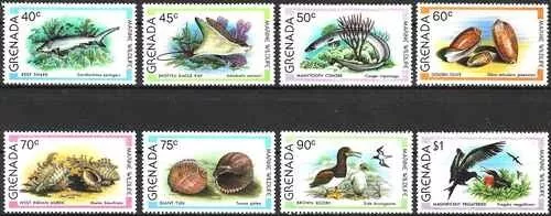 Timbres Faune marine (dont Oiseaux) Grenade 875/882 ** (72277ER) - cote : 12 €